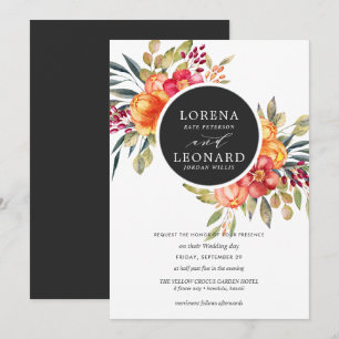 Invitation Fleurs peintes monogramme couronne mariage gris fo