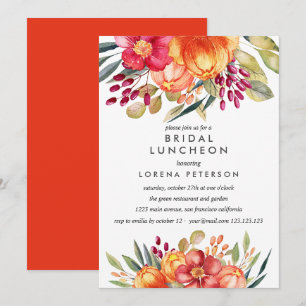 Invitation Fleurs peintes orange Mariage du déjeuner nuptial