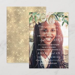 Invitation Fleurs photo fête d'anniversaire Brunch Spark Gold