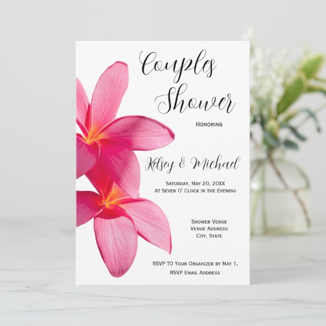 Invitation Fleurs Plumeria rose, Tropical, Floral, Couples (Debout devant)