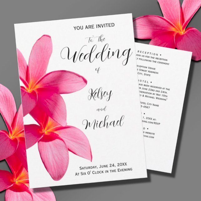 Invitation Fleurs Plumeria rose, Tropical, Mariage Floral (Créateur téléchargé)
