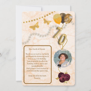 Invitation Fleurs pour 70e anniversaire & ballon en feuille d