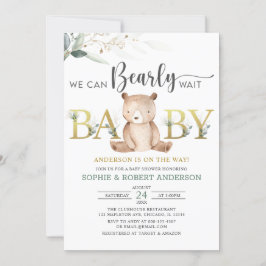 Invitation Fleurs pour une Baby Shower Ours en Peluche à laqu