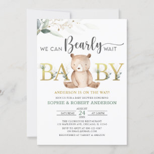 Invitation Fleurs pour une Baby Shower Ours en Peluche à laqu