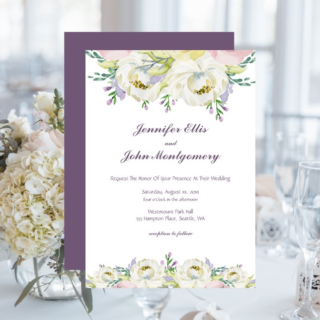 Invitation Fleurs pourpres mariages (Fresh Flowers, Soft Purple Wedding Invitation)