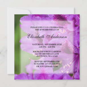 Invitation Fleurs pourpres Rhododendron 80e anniversaire