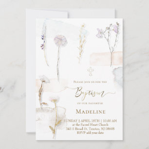Invitation fleurs pressées aquarelle Baptême