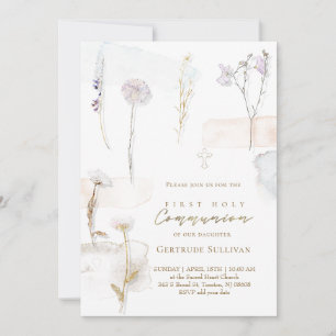 Invitation fleurs pressées aquarelle Première Sainte Communio
