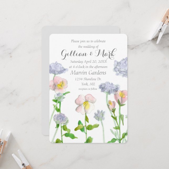 Invitation Fleurs Primrose Mariage personnalisé (Devant/Arrière en situation)