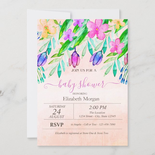 Invitation Fleurs printanières colorées aquarelle (Devant)