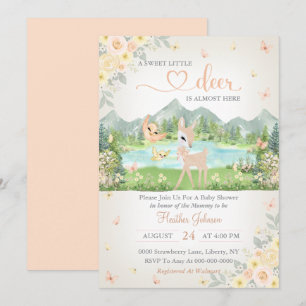 Invitation Fleurs printanières et papillons Cerf Baby Shower 