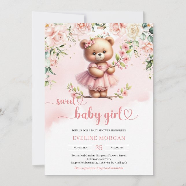 Invitation Fleurs printanières rousses de l'ours en peluche (Devant)