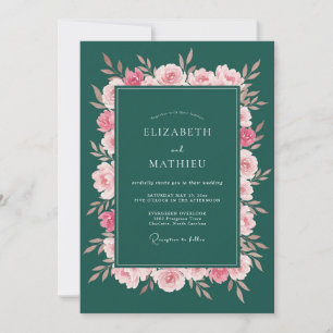 Invitation Fleurs Profondes Vertes pour Mariage