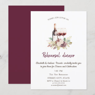 Invitation Fleurs Raisins de Vin de Bourgogne Dîner de Répéti