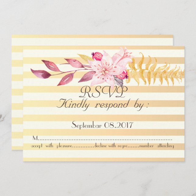 Invitation Fleurs rayées chics modernes RSVP (Devant / Derrière)