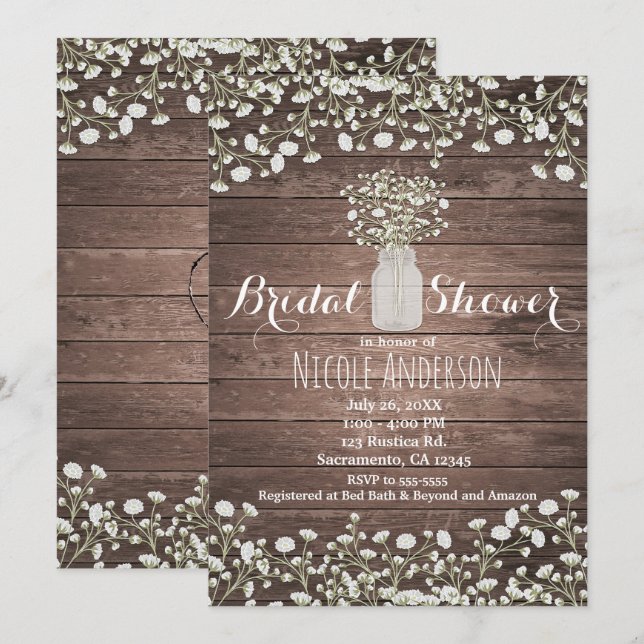 Invitation Fleurs respiratoires du bébé Fête des mariées en b (Devant / Derrière)