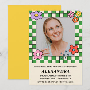 Invitation Fleurs Retro Super Photo 66e anniversaire