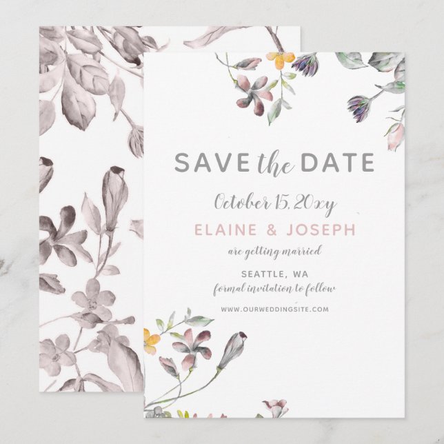 Invitation fleurs rêveuses mariage floral roux enregistrer la (Devant / Derrière)