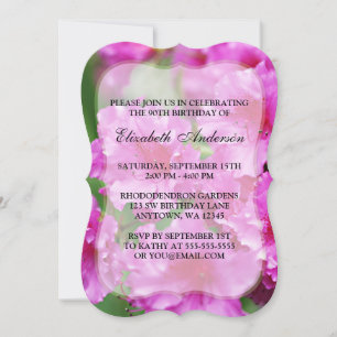 Invitation Fleurs Rhododendron rose 90e anniversaire