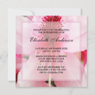 Invitation Fleurs Rhododendron rose pâle 80e anniversaire