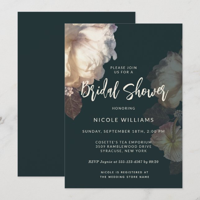 Invitation Fleurs romantiques Floral Élégante Fête des mariée (Devant / Derrière)