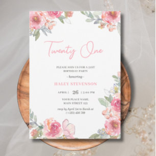 Invitation Fleurs rose aquarelle vingt et un Boho Anniversair