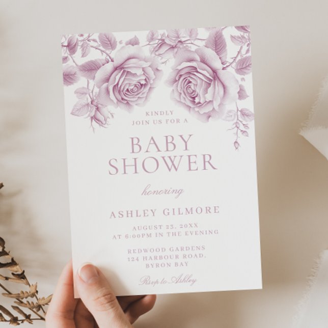 Invitation Fleurs rose Baby shower vintage (Créateur téléchargé)