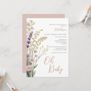 Invitation Fleurs rose beige pastel pour Oh Baby Shower