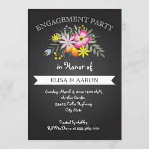 Invitation Fleurs rose Chalkboard mariage fiançailles