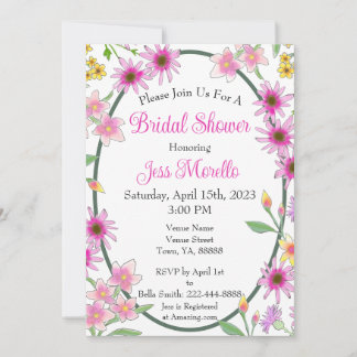 Invitation Fleurs rose jaune Fête des mariées d'aquarelle ver