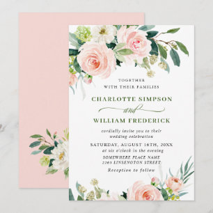 Invitation Fleurs Rose Pâle Aquarelle Mariage de Verdure