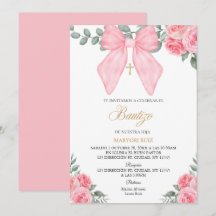 Fleurs rose ruban rose espagnol fille Baptême