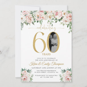 Invitation Fleurs rose saumon Photo 60e anniversaire