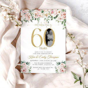Invitation Fleurs rose saumon Photo 60e anniversaire
