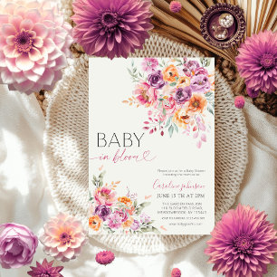 Invitation Fleurs rose saumonée pour bébé en fleurs pour Baby