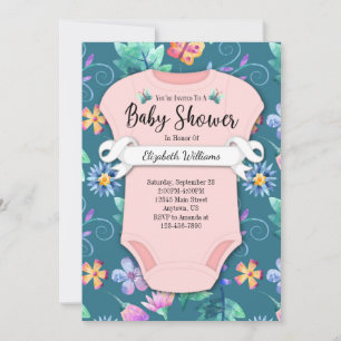Invitation Fleurs rose Turquoise bleu Baby shower floral