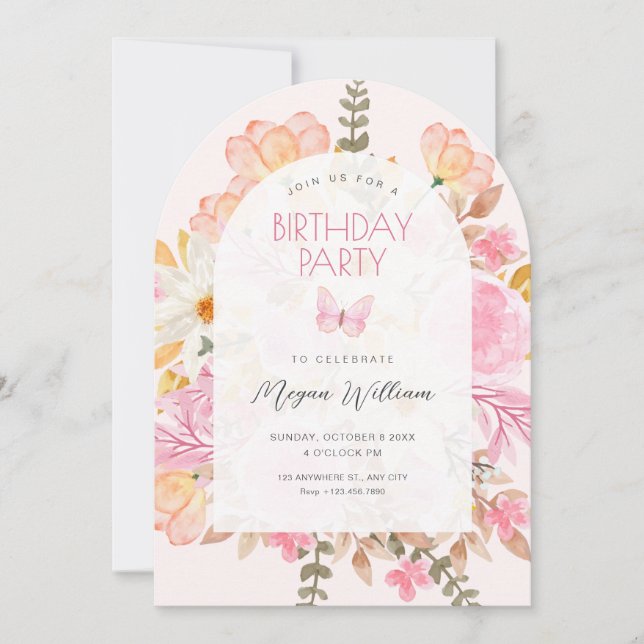 Invitation Fleurs roses  (Devant)