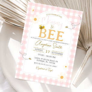 Invitation Fleurs Roses à Carreaux Fête Prénatale de Bébé Mam