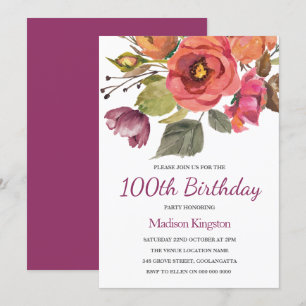 Invitation Fleurs roses Automne Breeze 100e anniversaire Invi