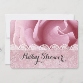 Invitation Fleurs roses baby showers avec dentelle et Damas A