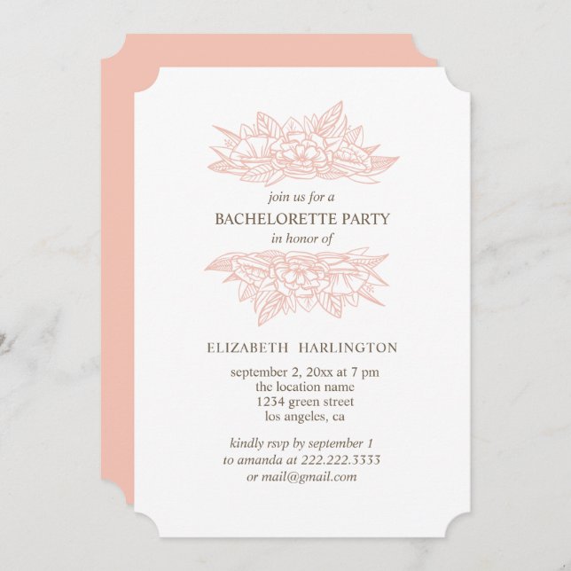 Invitation Fleurs roses. Bachelorte florale (Devant / Derrière)