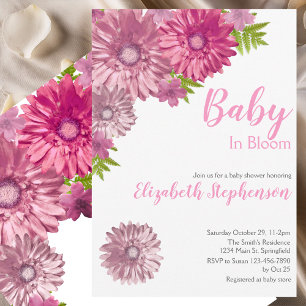 Invitation Fleurs roses bébé en fleurs Fête prénatale de bébé