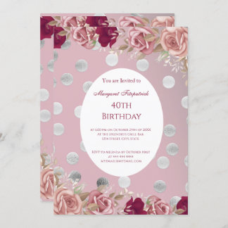 Invitation Fleurs Roses Blanches Rose Rouge Fête Anniversaire