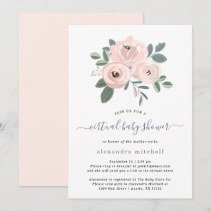 Invitation Fleurs Roses Blancs Élégantes Baby shower virtuel