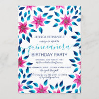 Fleurs Roses Bleues Feuilles Acrylique Peinture Qu
