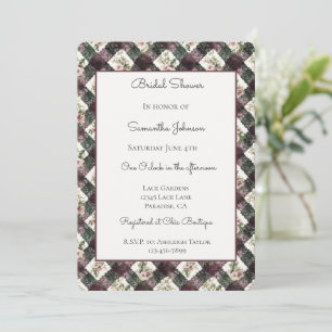 Invitation Fleurs roses bordeaux noir dentelle de mariage