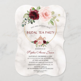 Invitation Fleurs roses de Bourgogne Fête de Thé Marié en mar