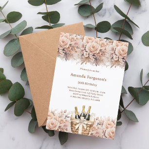 Invitation Fleurs roses de crème boho anniversaire de luxe