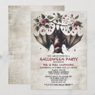 Invitation Fleurs roses de fête d'Halloween chauve Feuilles v