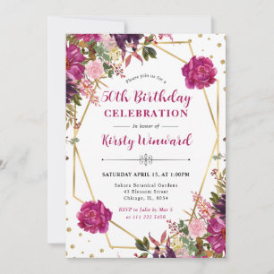 Invitation Fleurs roses d'été Cadre 50e Anniversaire